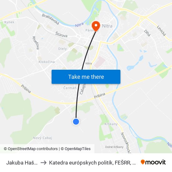 Jakuba Haška to Katedra európskych politík, FEŠRR, SPU map