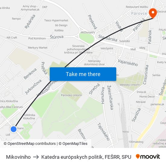 Mikovíniho to Katedra európskych politík, FEŠRR, SPU map