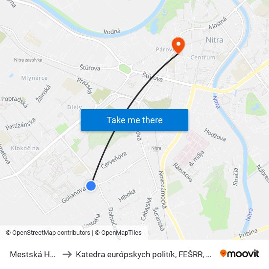 Mestská Hala to Katedra európskych politík, FEŠRR, SPU map