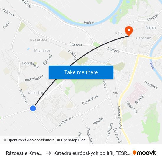 Rázcestie Kmeťova to Katedra európskych politík, FEŠRR, SPU map