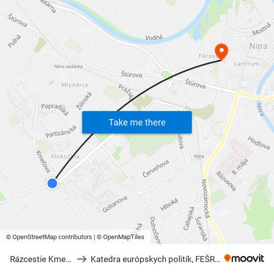 Rázcestie Kmeťova to Katedra európskych politík, FEŠRR, SPU map