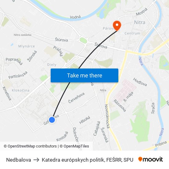 Nedbalova to Katedra európskych politík, FEŠRR, SPU map