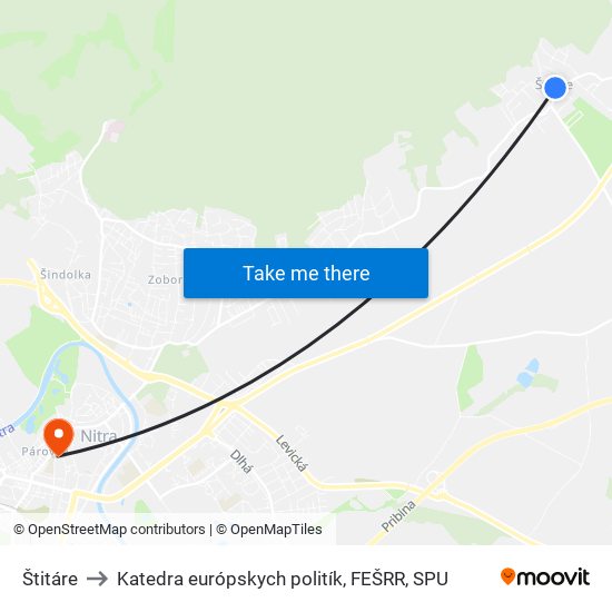 Štitáre to Katedra európskych politík, FEŠRR, SPU map