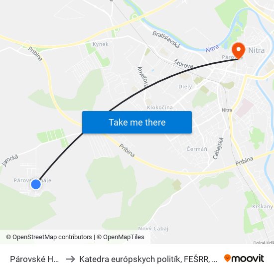 Párovské Háje to Katedra európskych politík, FEŠRR, SPU map