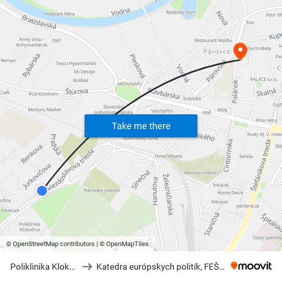 Poliklinika Klokočina to Katedra európskych politík, FEŠRR, SPU map