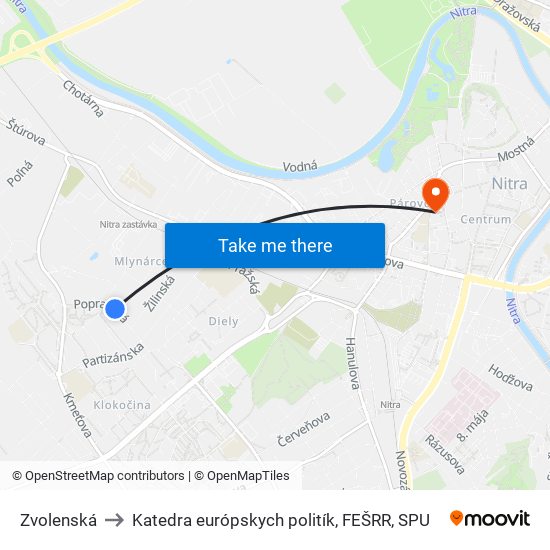 Zvolenská to Katedra európskych politík, FEŠRR, SPU map