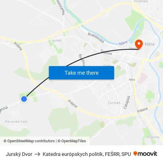 Jurský Dvor to Katedra európskych politík, FEŠRR, SPU map