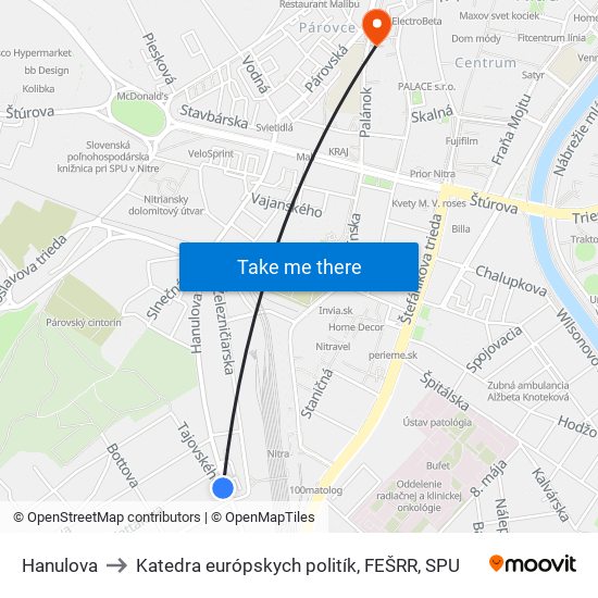 Hanulova to Katedra európskych politík, FEŠRR, SPU map