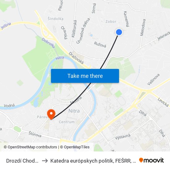 Drozdí Chodník to Katedra európskych politík, FEŠRR, SPU map