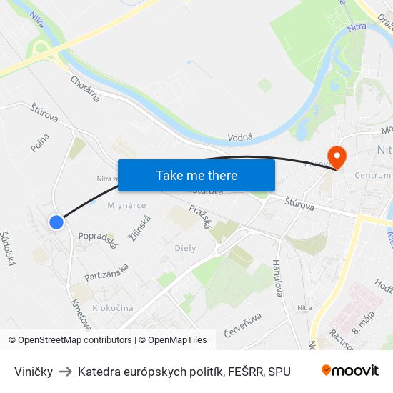 Viničky to Katedra európskych politík, FEŠRR, SPU map