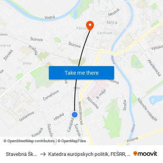 Stavebná Škola to Katedra európskych politík, FEŠRR, SPU map