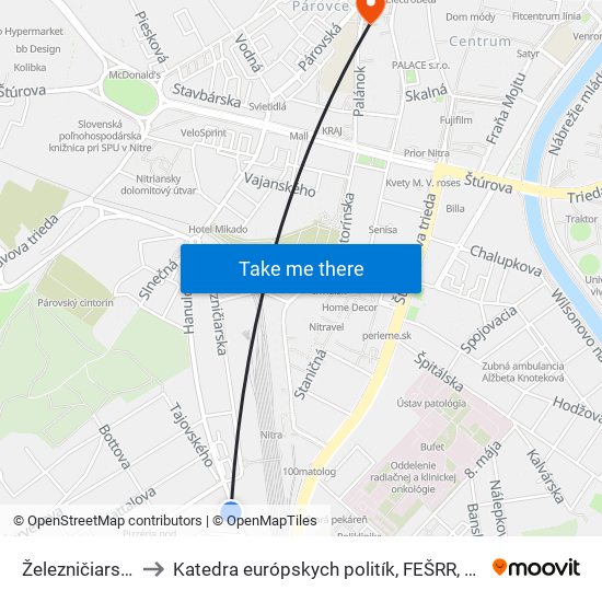 Železničiarska to Katedra európskych politík, FEŠRR, SPU map