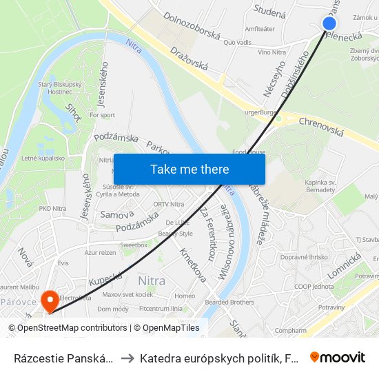 Rázcestie Panská Dolina to Katedra európskych politík, FEŠRR, SPU map