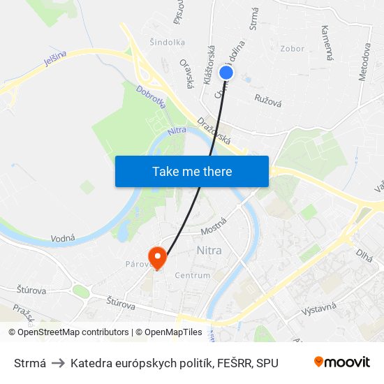 Strmá to Katedra európskych politík, FEŠRR, SPU map