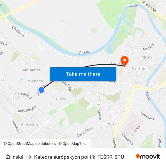 Žilinská to Katedra európskych politík, FEŠRR, SPU map