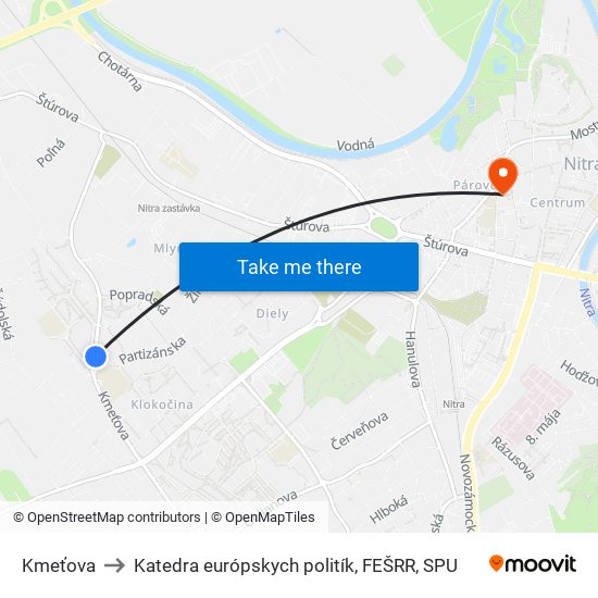 Kmeťova to Katedra európskych politík, FEŠRR, SPU map