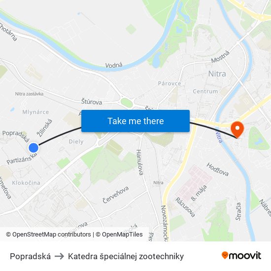 Popradská to Katedra špeciálnej zootechniky map