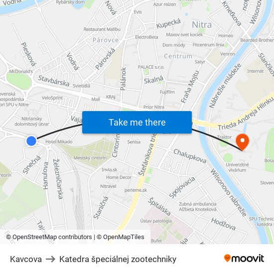 Kavcova to Katedra špeciálnej zootechniky map