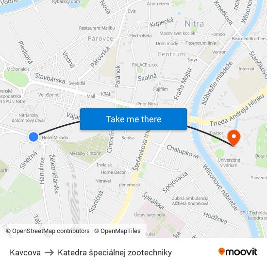 Kavcova to Katedra špeciálnej zootechniky map