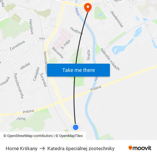 Horné Krškany to Katedra špeciálnej zootechniky map