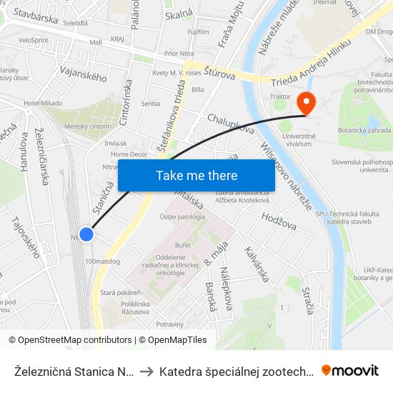 Železničná Stanica Nitra to Katedra špeciálnej zootechniky map