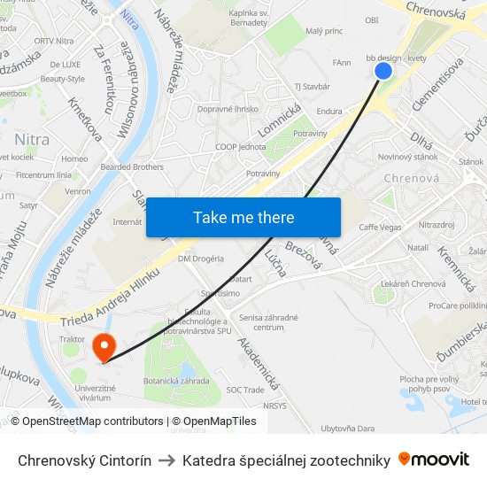 Chrenovský Cintorín to Katedra špeciálnej zootechniky map