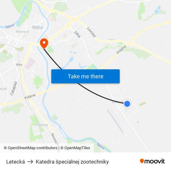 Letecká to Katedra špeciálnej zootechniky map