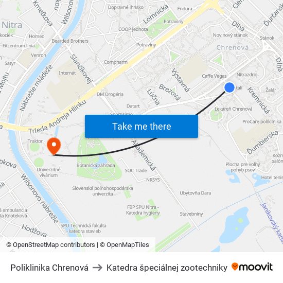 Poliklinika Chrenová to Katedra špeciálnej zootechniky map