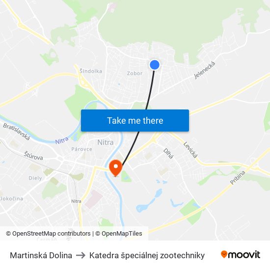 Martinská Dolina to Katedra špeciálnej zootechniky map