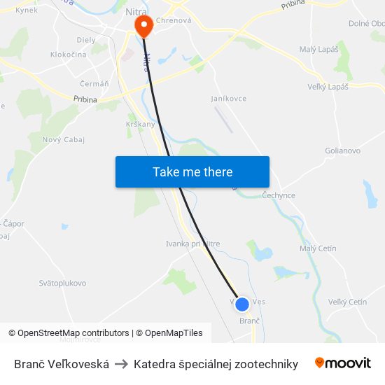 Branč Veľkoveská to Katedra špeciálnej zootechniky map