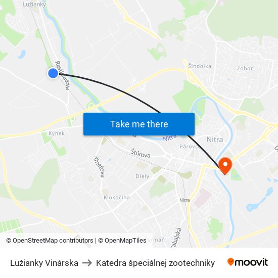 Lužianky Vinárska to Katedra špeciálnej zootechniky map