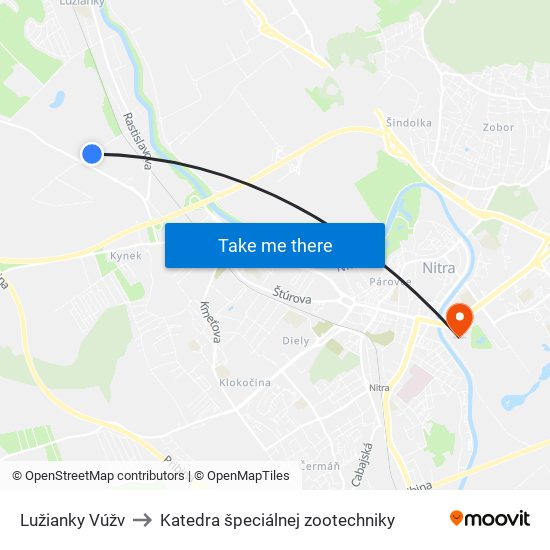 Lužianky Vúžv to Katedra špeciálnej zootechniky map