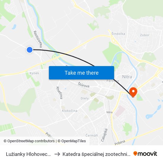 Lužianky Hlohovecká to Katedra špeciálnej zootechniky map