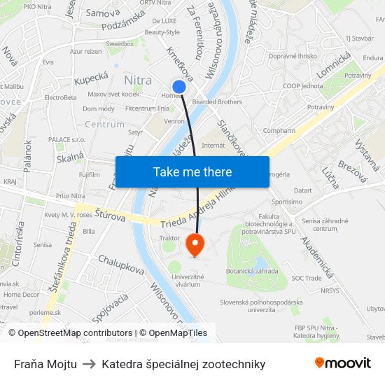 Fraňa Mojtu to Katedra špeciálnej zootechniky map