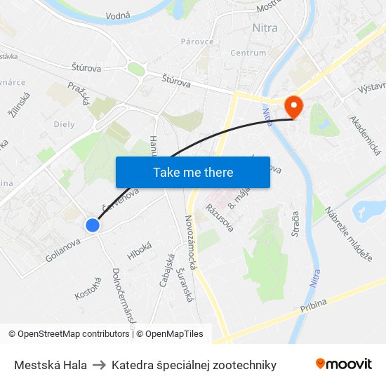 Mestská Hala to Katedra špeciálnej zootechniky map