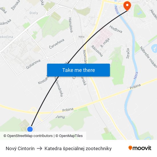 Nový Cintorín to Katedra špeciálnej zootechniky map