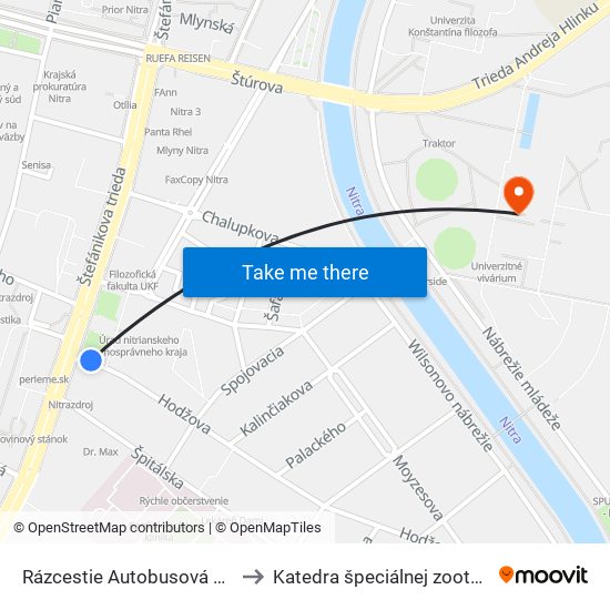 Rázcestie Autobusová Stanica to Katedra špeciálnej zootechniky map