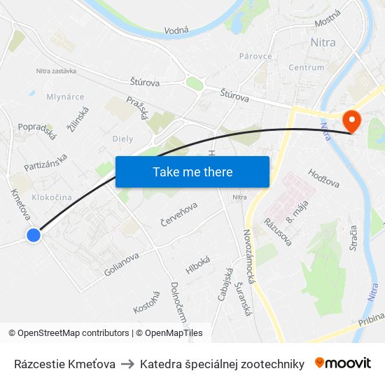 Rázcestie Kmeťova to Katedra špeciálnej zootechniky map