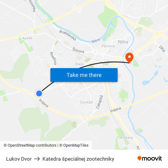 Lukov Dvor to Katedra špeciálnej zootechniky map