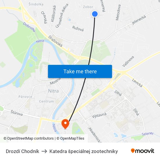 Drozdí Chodník to Katedra špeciálnej zootechniky map