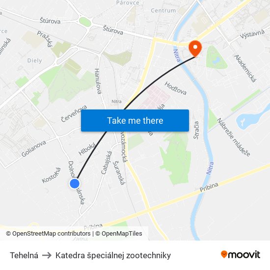 Tehelná to Katedra špeciálnej zootechniky map