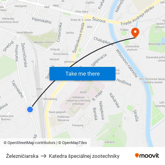 Železničiarska to Katedra špeciálnej zootechniky map