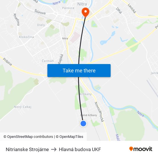 Nitrianske Strojárne to Hlavná budova UKF map