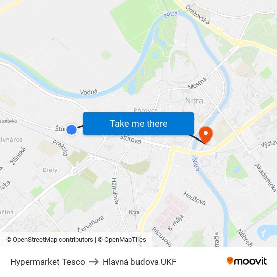 Hypermarket Tesco to Hlavná budova UKF map
