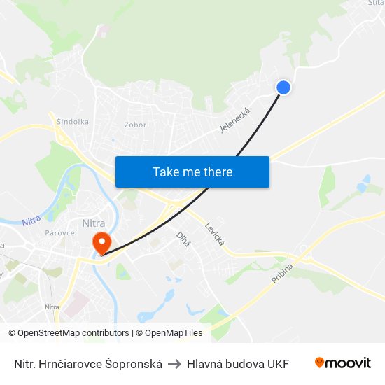 Nitr. Hrnčiarovce Šopronská to Hlavná budova UKF map