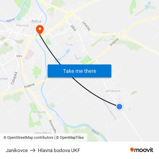 Janíkovce to Hlavná budova UKF map