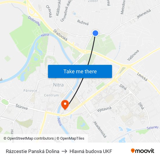 Rázcestie Panská Dolina to Hlavná budova UKF map