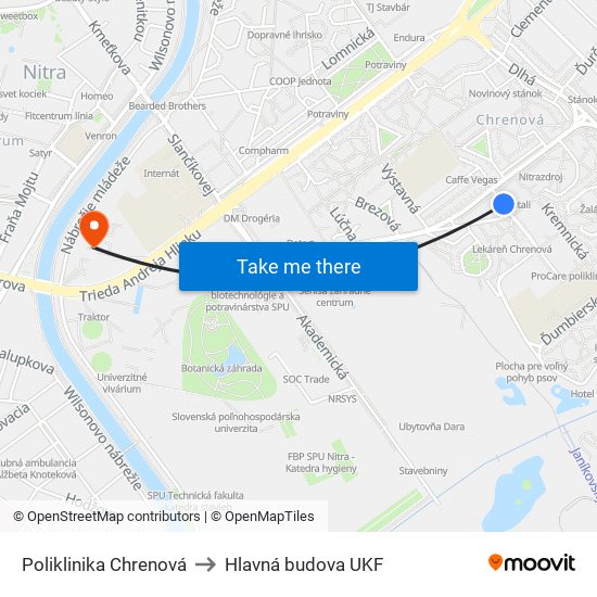 Poliklinika Chrenová to Hlavná budova UKF map