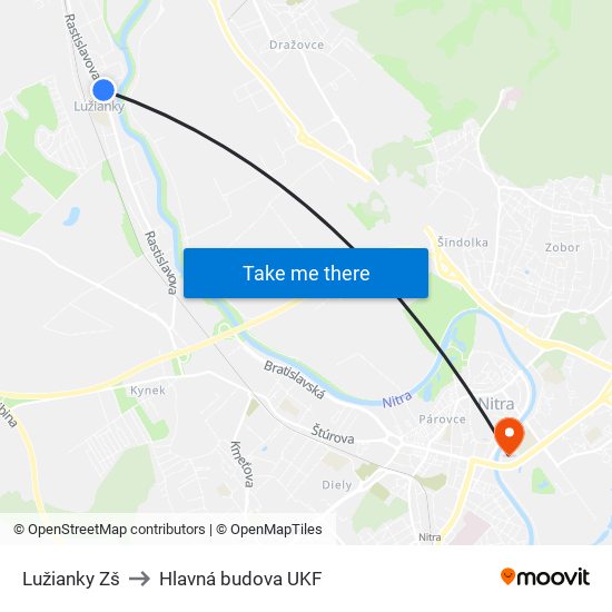 Lužianky Zš to Hlavná budova UKF map