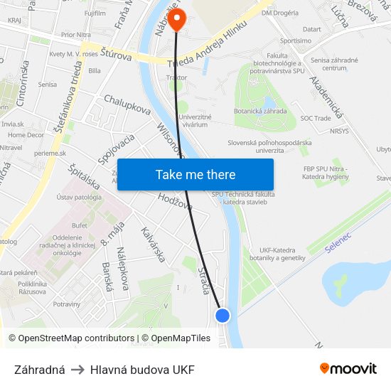 Záhradná to Hlavná budova UKF map